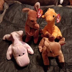 NWT TY BEANIE BABIES HAPPY, TWIGS, POUCH AND WHISPER